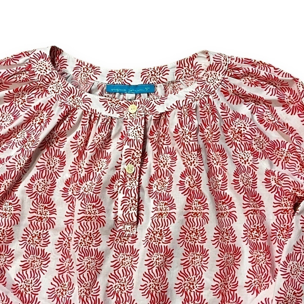 Virginia Johnson Tunic Blouse Popover Abstract Floral Print Preppy Size XS